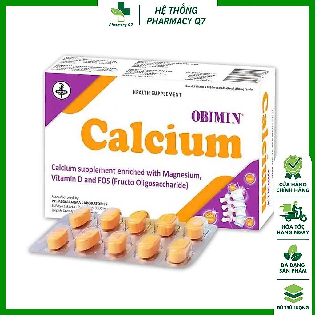 OBIMIN Calcium hỗ trợ bổ sung Calci và Magne, vitamin D và FOS (30 viên)