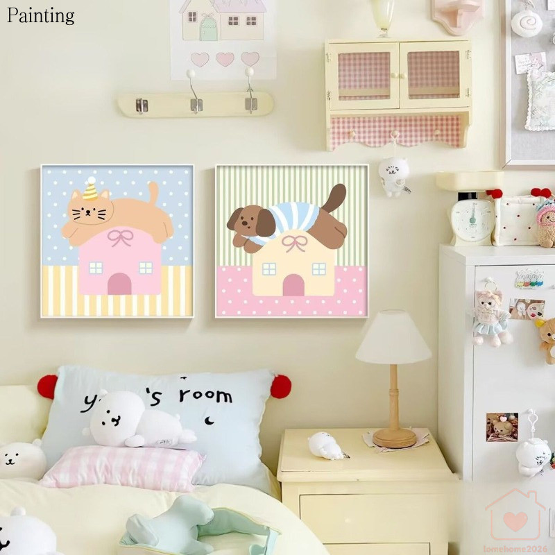 Hoạt Hình Mèo Con Chó Con Trang Trí Tranh Dễ Thương Phòng Trẻ Em Phòng Ngủ Đầu Giường Treo Paintin