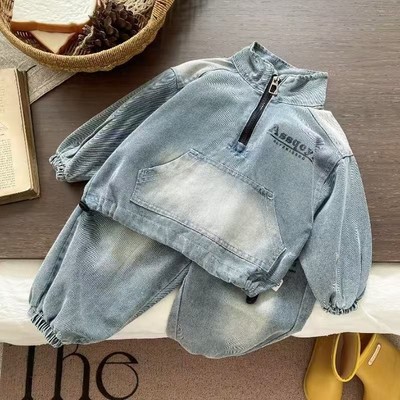Set Thu Đông Áo Tay Dài Cao Cổ Streetwear Quần Denim Bé Trai 1-5 Tuổi MINTSCLOSET Quảng Châu TD4426