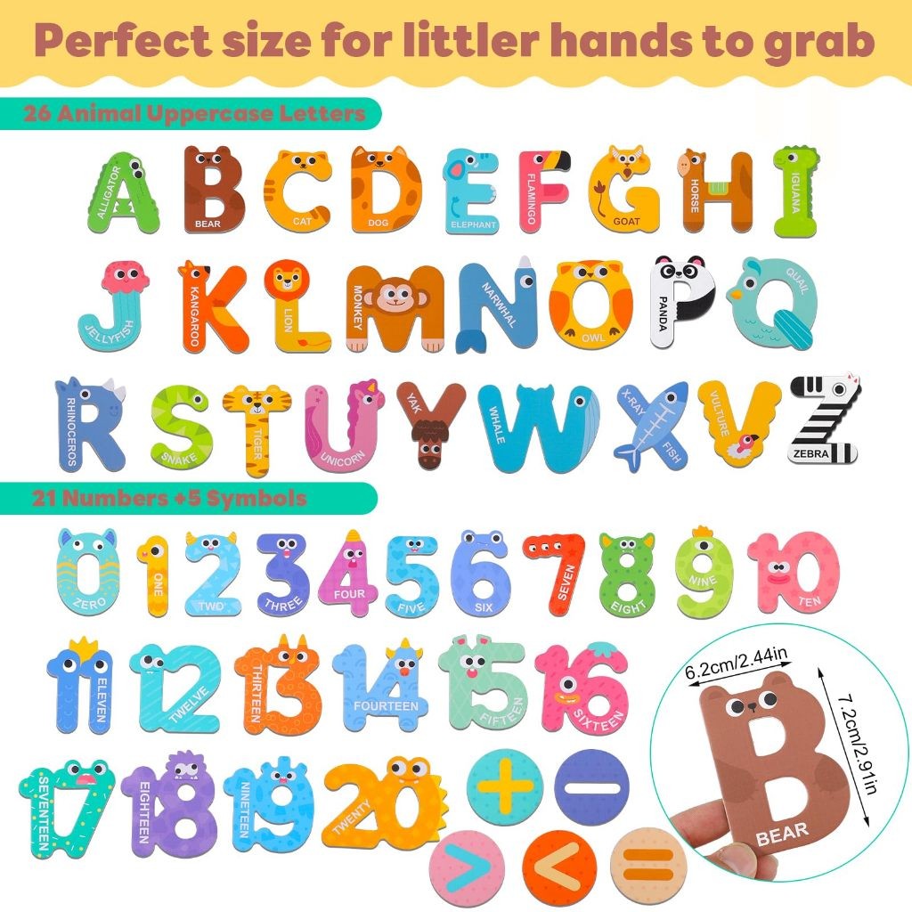 52 Pieces Colorful Fridge Magnets for Toddlers 3-5, Magnetic Letters and Numbers, 26 Uppercase Magne