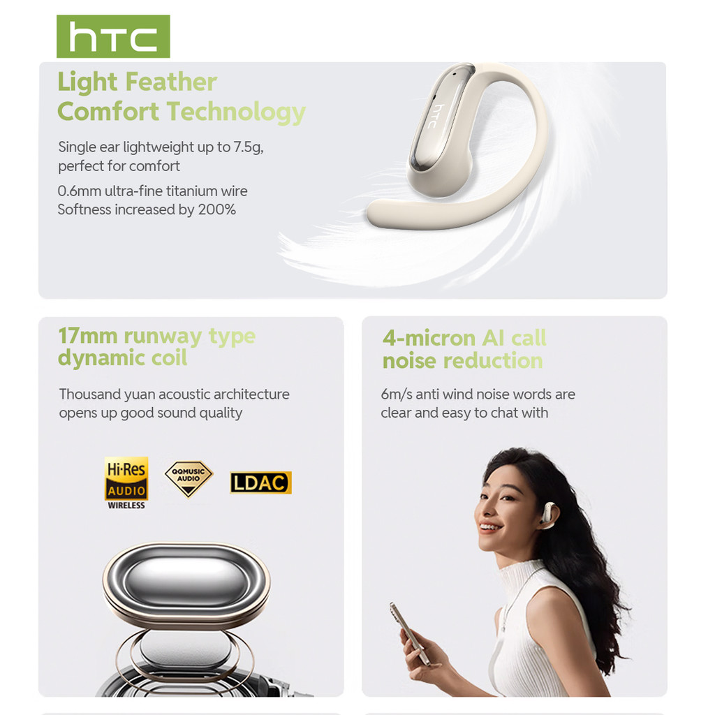 Tai nghe dịch thuật AI HTC NE52 V6.0 Tai nghe Bluetooth loại bỏ tiếng ồn HIFI Âm nhạc và chơi game Tai nghe không dây có độ trễ thấp | BigBuy360 - bigbuy360.vn