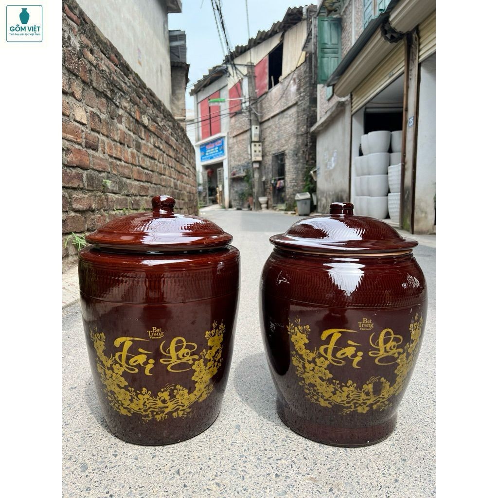 Hũ đựng gạo tài lộc phong thuỷ tráng men bóng, chĩnh đựng gạo tránh ẩm mốc