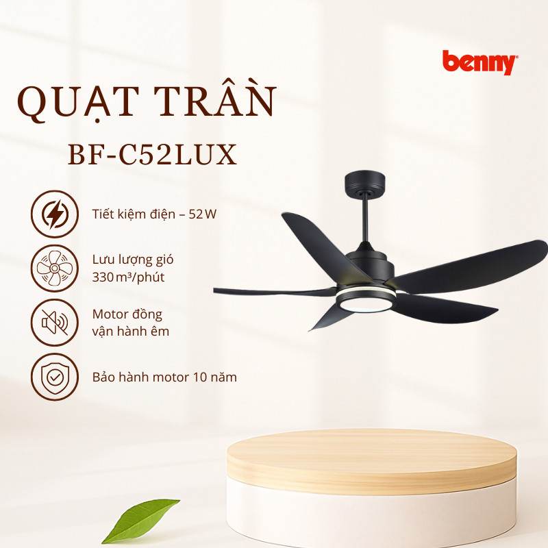 Quạt trần Benny BF-C52LUX,  Quạt trần Thái Lan, thiết kế Sang Trọng, LED, điều khiển từ xa