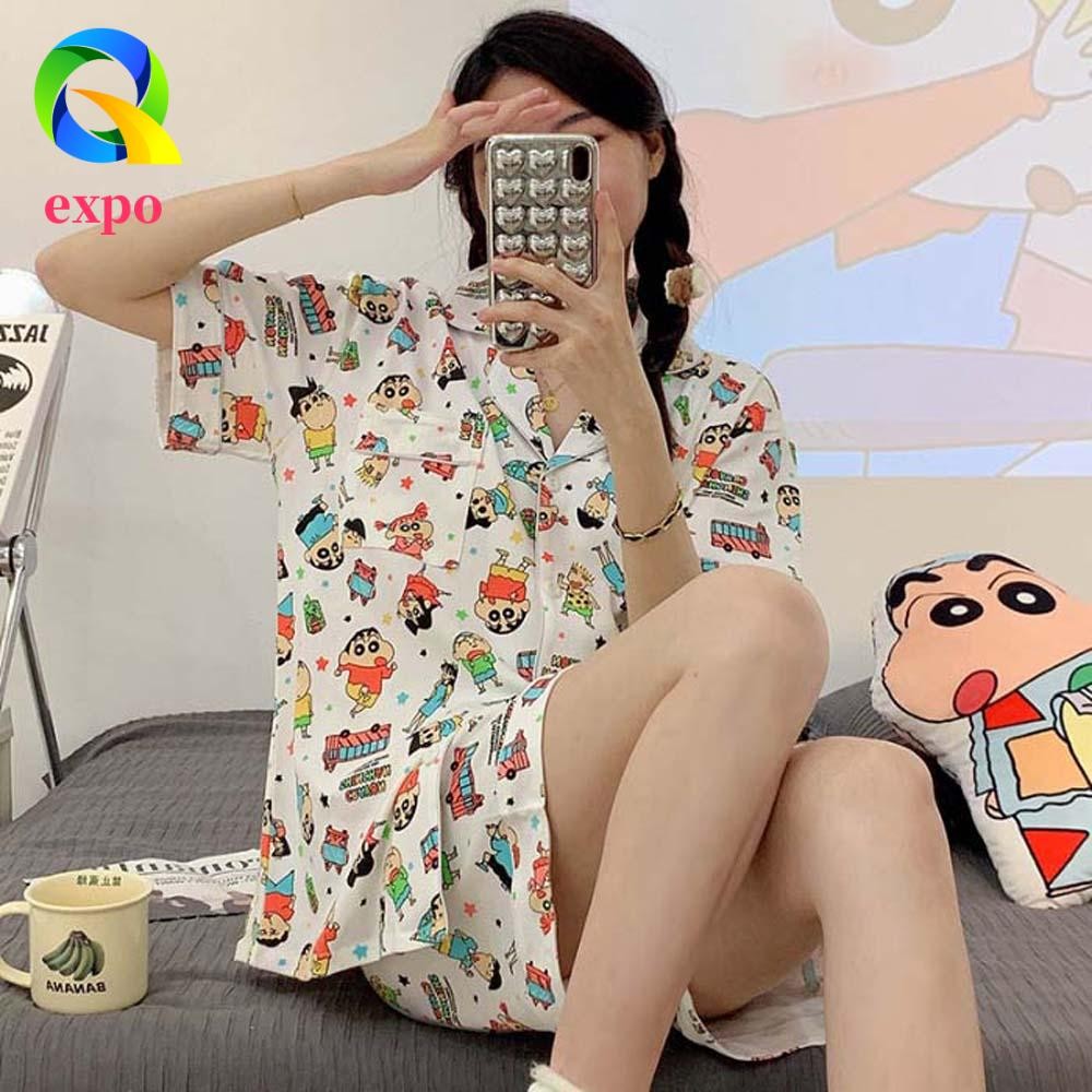 Bộ Đồ Ngủ Ngắn Crayon Shin-chan, Họa Tiết Hoạt Hình Dễ Thương, Phù Hợp Cho Phòng Ngủ