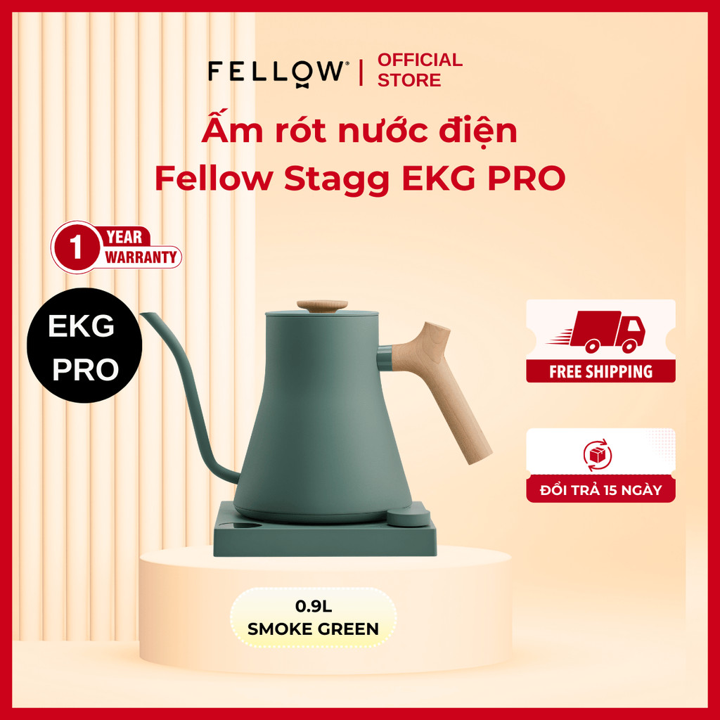 Ấm Rót Nước Điện Fellow Stagg EKG PRO 0.9L | Đun Sôi Tức Thời | Màu Smoke Green | Hàng Chính Hãng