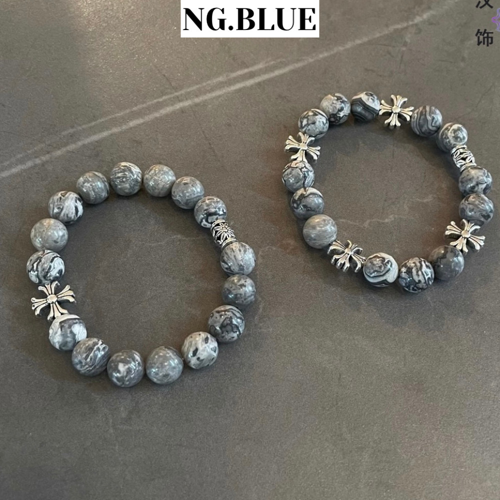 Lắc tay chuỗi hạt Chrome heart bi tròn bạc thép titan không gỉ vòng tay Chrome hearts nam nữ chuỗi h