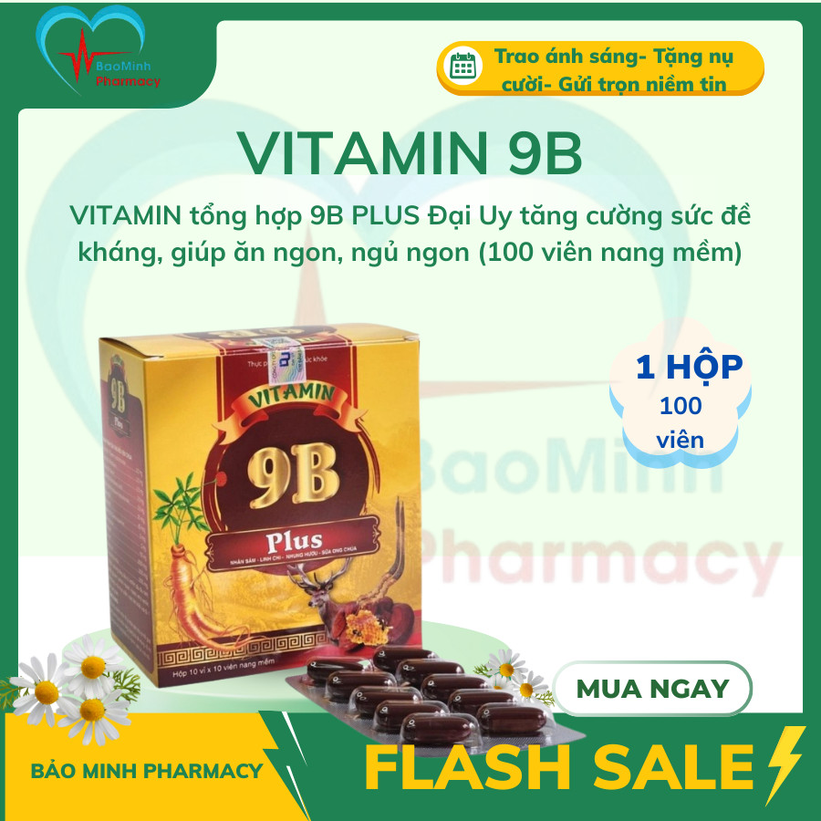 VITAMIN tổng hợp 9B PLUS Đại Uy tăng cường sức đề kháng, giúp ăn ngon, ngủ ngon (100 viên nang mềm)