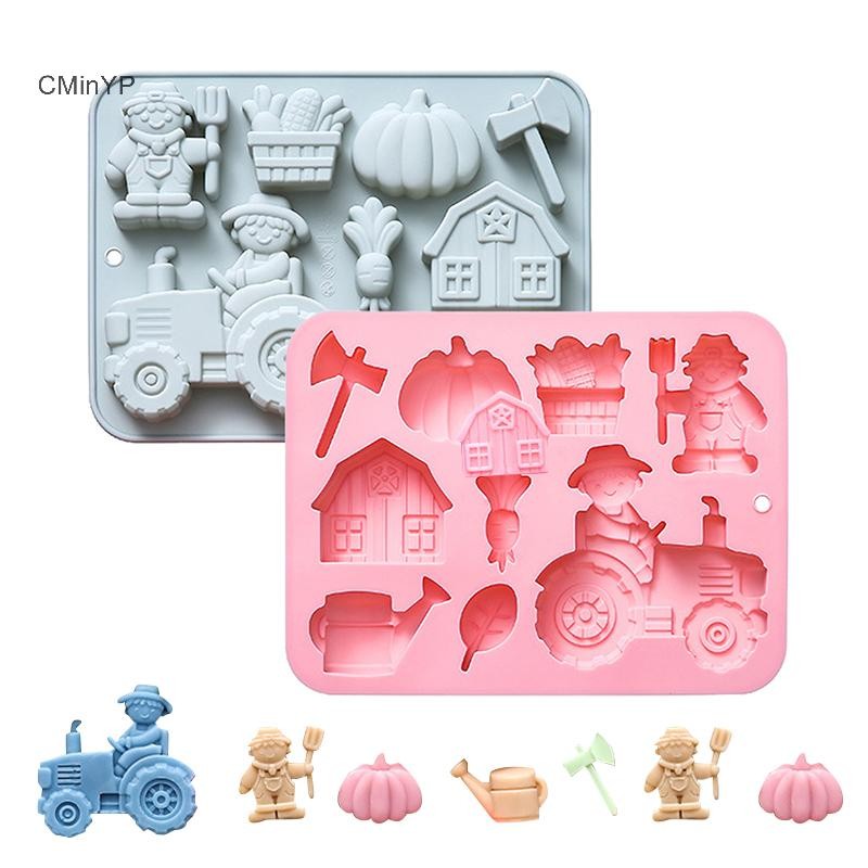CyinYP Khuôn Socola Silicon Với Chủ Đề Trang Trại Bí Ngô Máy Kéo Axe Tưới Cây Nhà Xà Phòng Handmade 