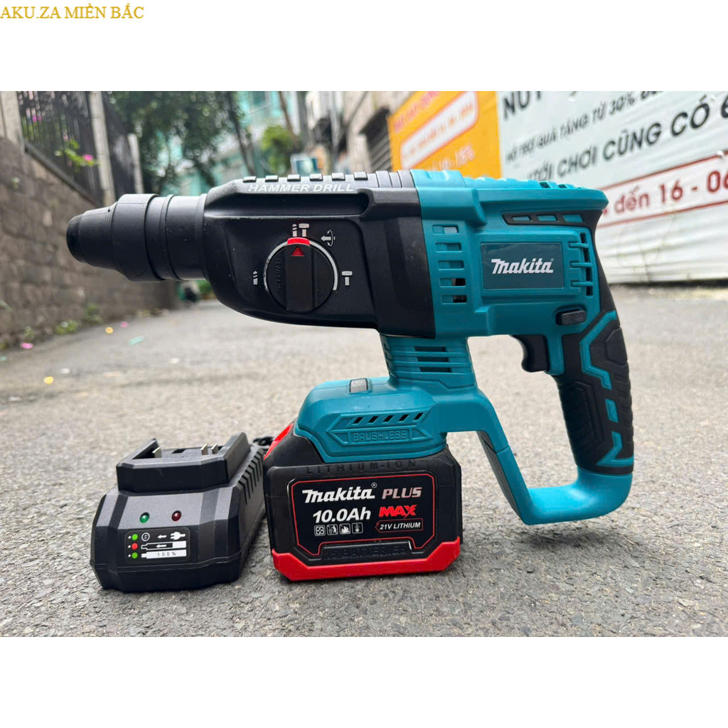 Máy Khoan Bê Tông Pin MAKITA - Động Cơ Không Chổi Than - 3 Chức Năng Khoan Đục Búa dùng pin 15 cell 