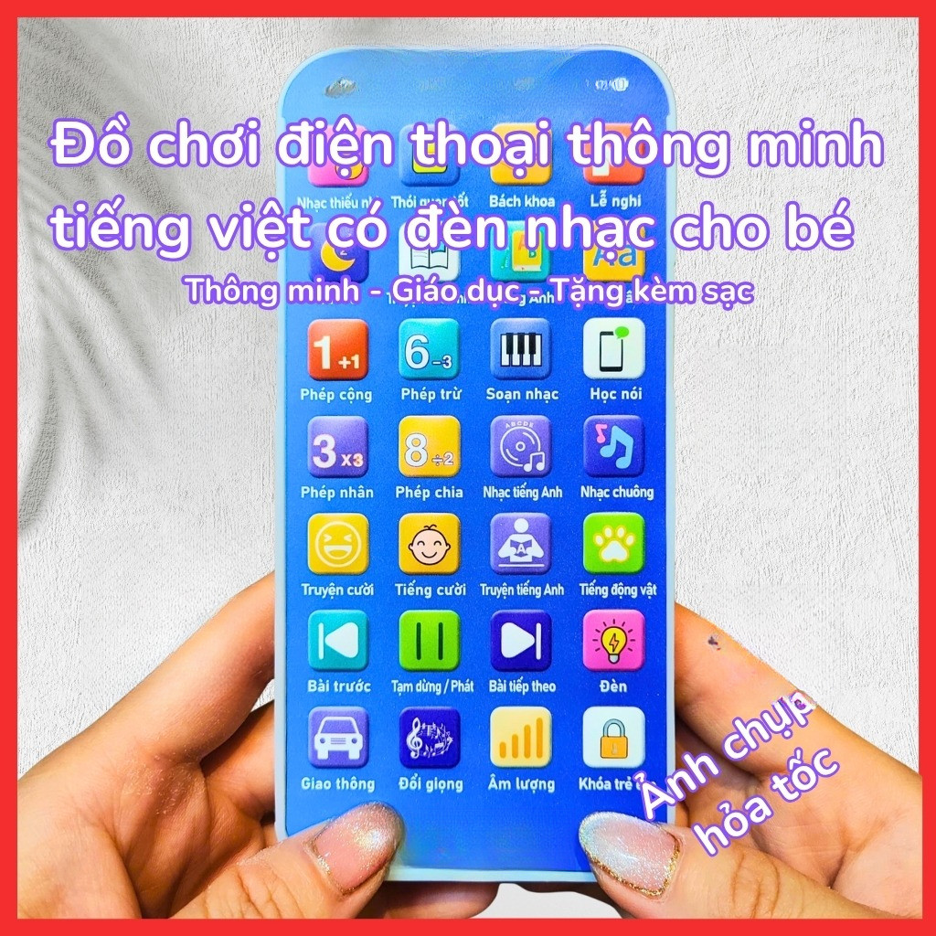 Đồ chơi điện thoại thông minh tiếng việt có đèn nhạc tặng kèm sạc cho bé điện thoại di động mô hình 