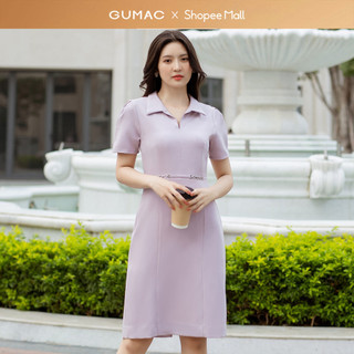 Đầm nữ GUMAC bút chì cổ xẻ V phối khoen eo cotton nhật cao cấp dày dặn  DD07066