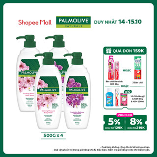 Bộ 4 Sữa tắm Palmolive 95% thiên nhiên chiết xuất từ hoa Anh Đào & Phong Lan 500g/chai