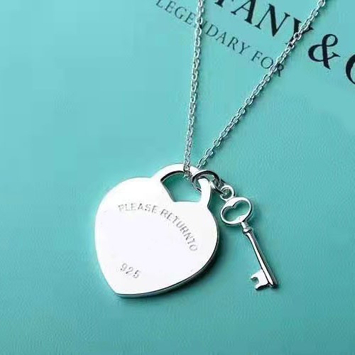 WCZO Heart-shaped key T Women's Necklace isn Stylish heart-shaped pendant collarbone necklace