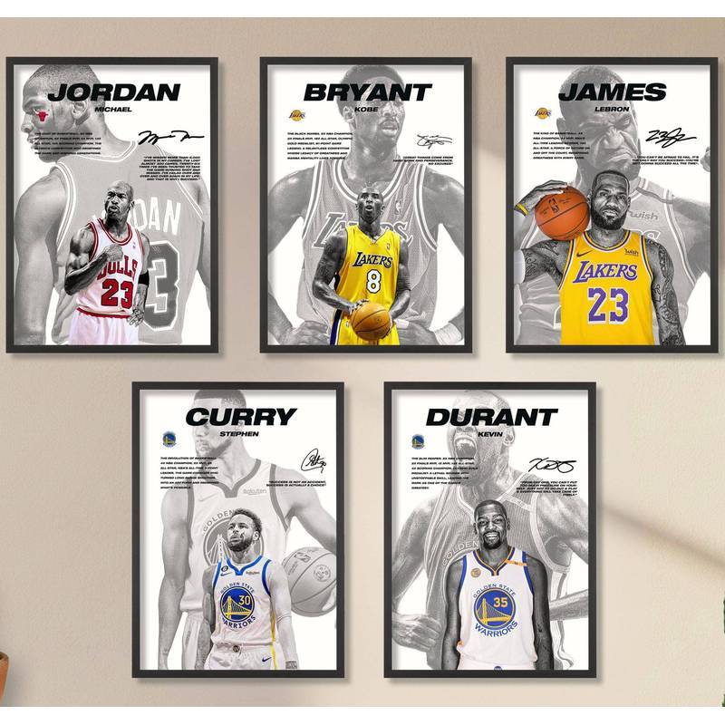NBA Bóng Rổ Siêu Sao Canvas Treo Tường Nghệ Thuật Jordan Kobe LeBron Curry Durant Chữ Ký Chân Dung P