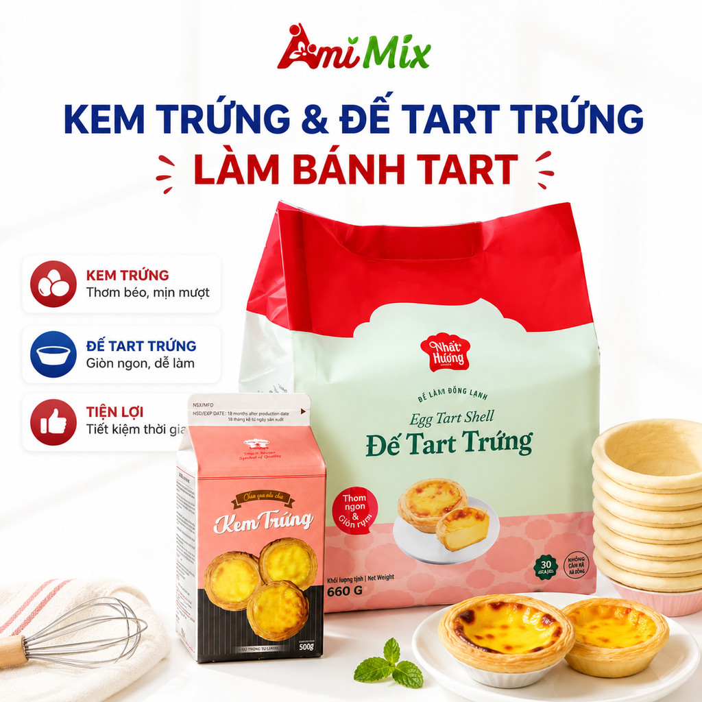 (Hỏa Tốc) Combo Kem Trứng 500g Và Đế Tart Trứng 30 Cái - Dễ Làm Tart Trứng Tại Nhà
