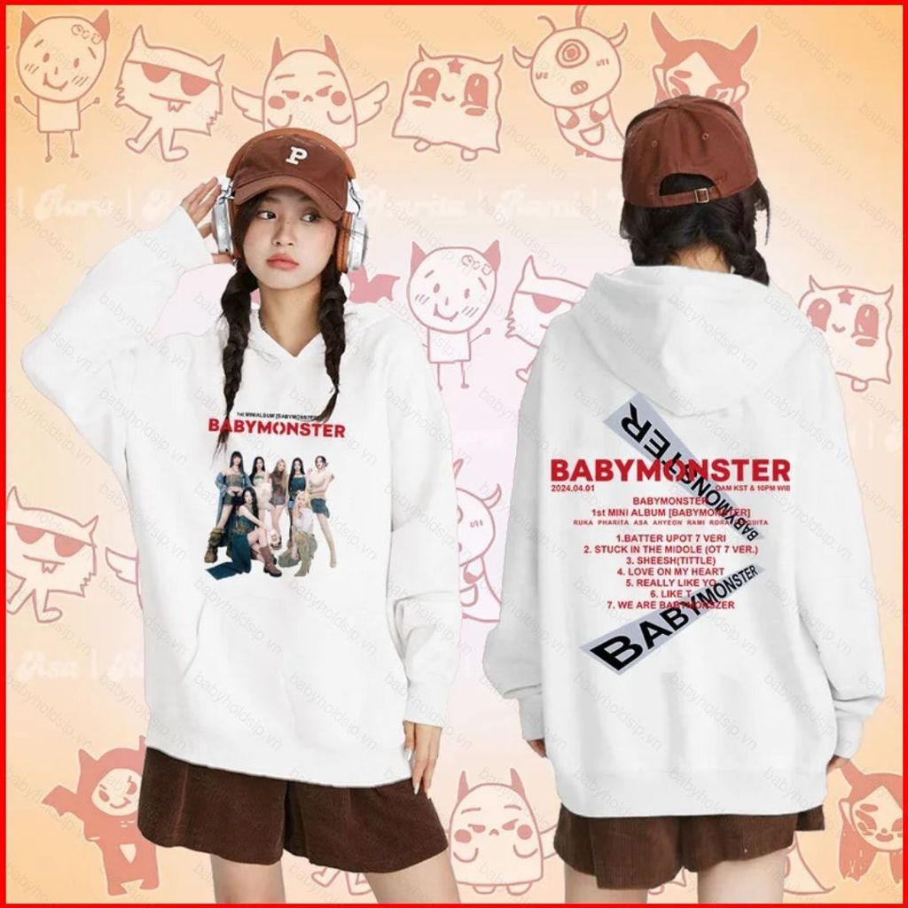 BS1 BABYMONSTER ASA RUKA AHYEON Áo Hoodie KPOP Áo Unisex Dài Tay Top SB1