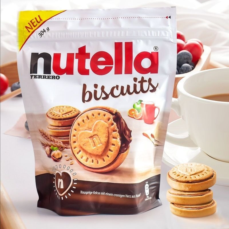 Nhập khẩu Nutella Nutella Hazelnut Sandwich Chocolate Love Biscuits Đồ ăn nhẹ nguyên chất Gói lớn LS