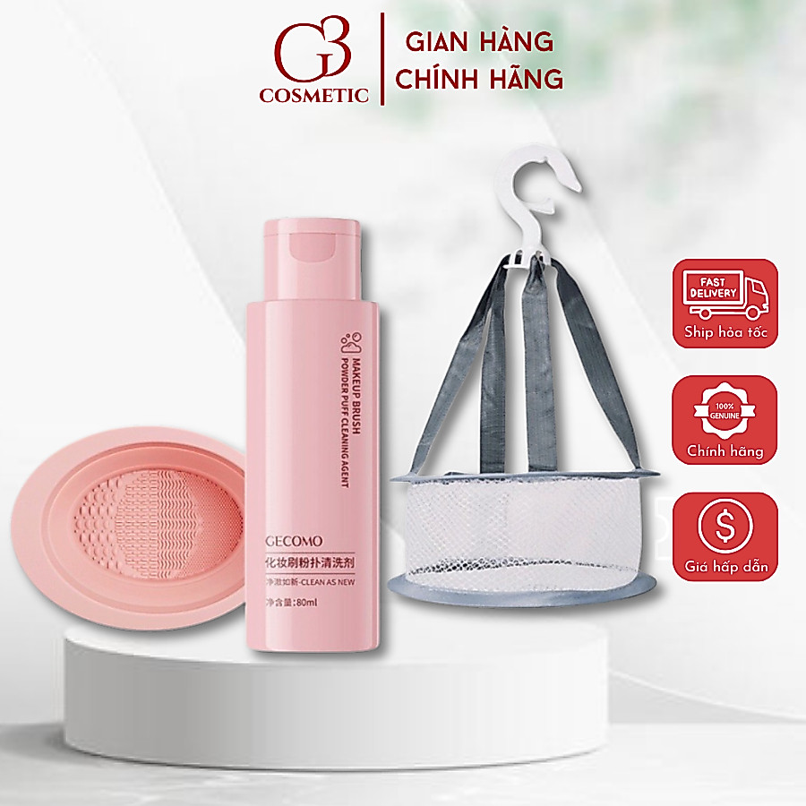 Bộ dụng cụ vệ sinh cọ trang điểm mút trang điểm set chậu rửa cọ, giỏ phơi cọ, nước rửa cọ 3 món tiện