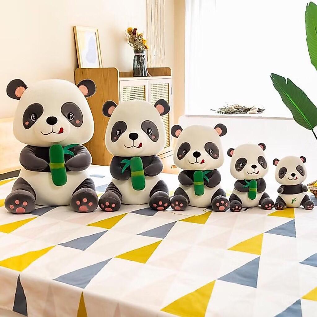 Gấu bông gấu trúc Panda Gấu Trúc Ngồi Mắt Đen,Tay Cầm Ngọn Trúc Đáng Yêu, Dễ Thương