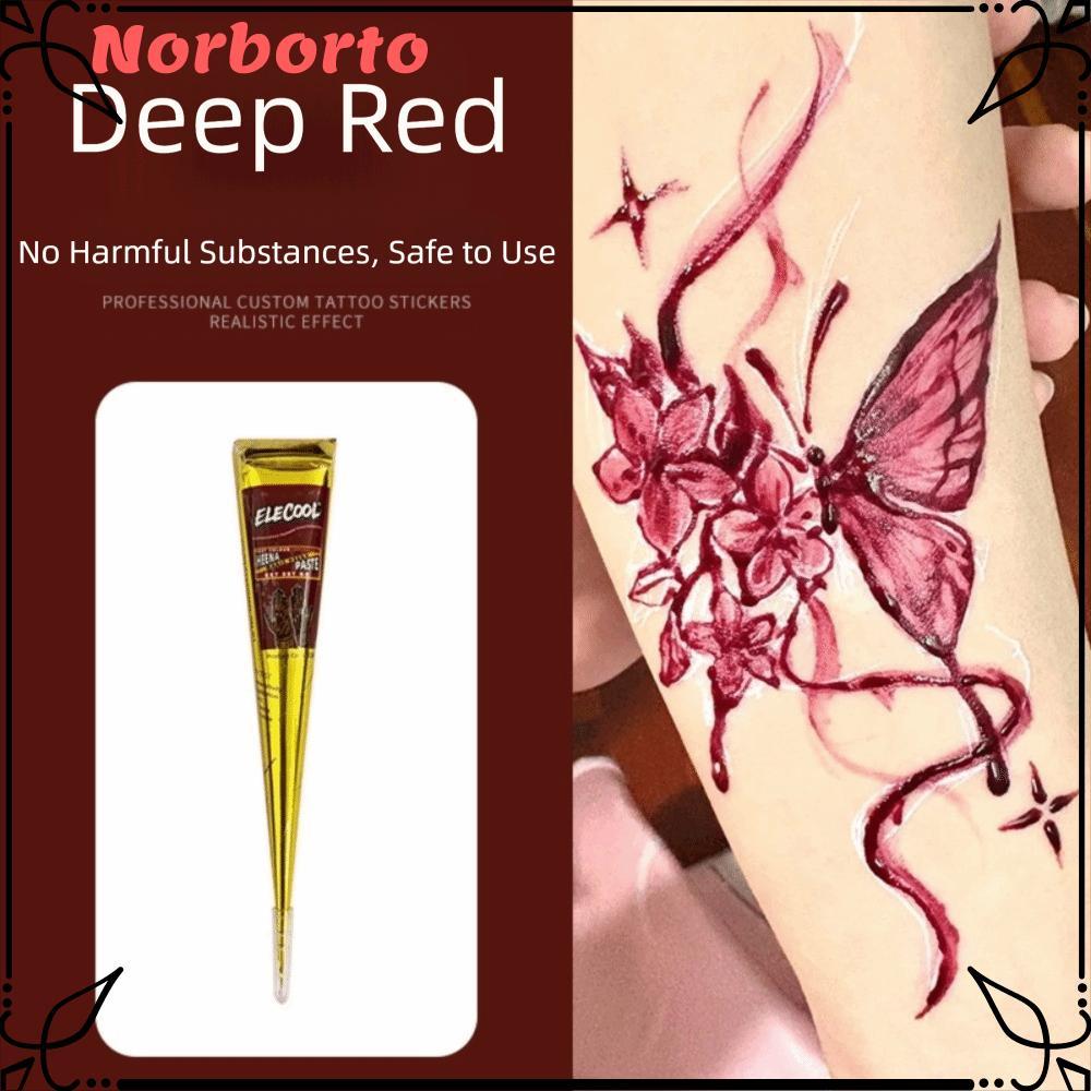 NORBORTO Henna Tattoo Cream, Màu nâu đen Dễ sử dụng Henna Paste Cone, Body Art Bán vĩnh viễn Kem Hen