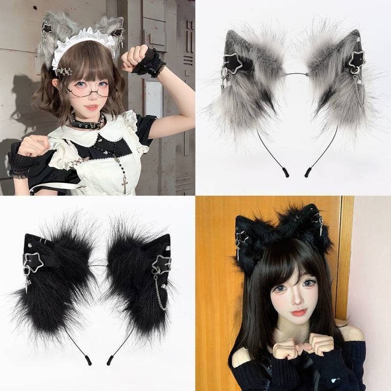 Wolf Ear Cosplay Cat Ears Headdress Plush Simulation Animal Ears Headband Accessories BsMI