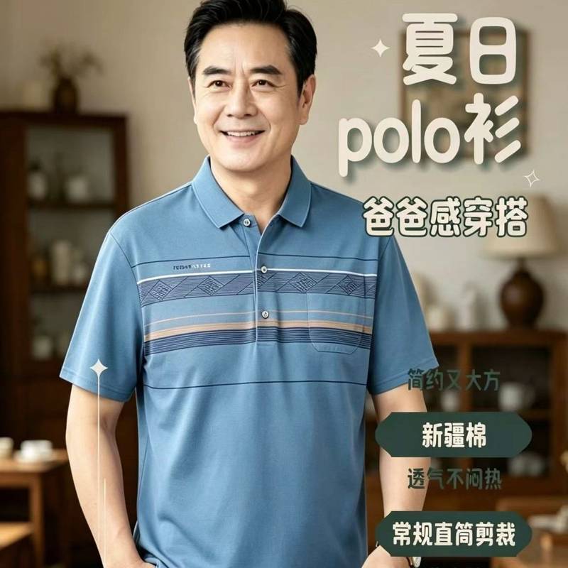 Dad Summer Clothing Short Sleeve T-shirt Men's 40-Year-Old 50 Middle-Aged and Elderly Lapel Polo Shi
