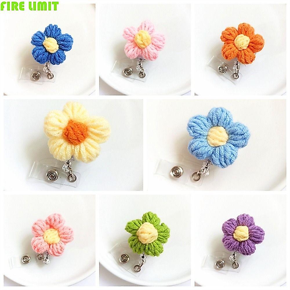 FIRE LIMIT Nurse Badge Reel, Đan Flora Wool Flower Badge Holder, Thẻ ID Badge Holder Thẻ Tên Thẻ ID 