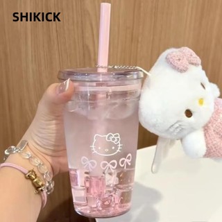  Cốc Nước Sinh Viên SHIKICK Cốc Rơm Trong Suốt Màu Hồng Nhựa Kawaii Dung Tích Lớn Hello Kitty Bình Nước Di Động Quà Tặng Sinh Nhật 