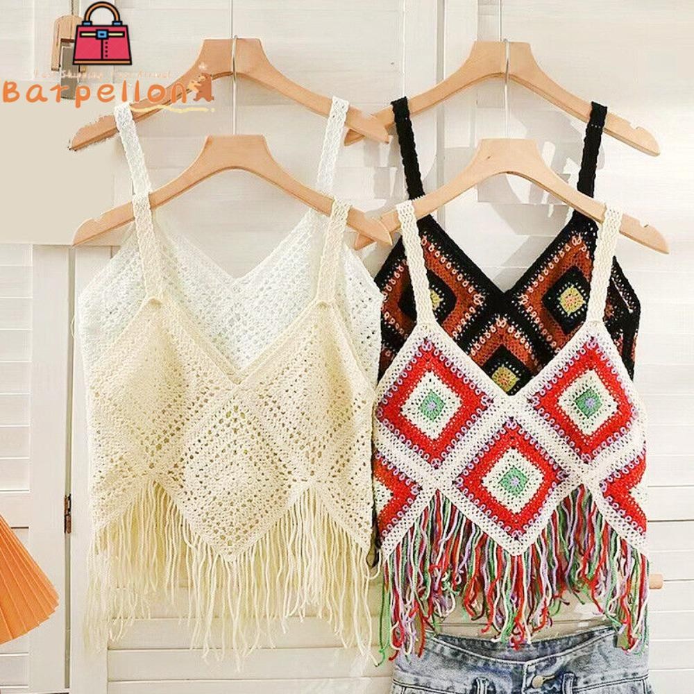 Áo BARPELLON, Áo len dệt kim móc Boho, Áo Vest Cotton nhỏ mùa hè