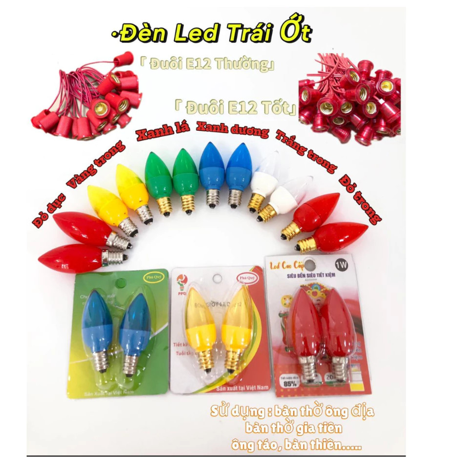 Đèn Led Trái Ớt, Gắn Bàn Thờ, Bàn Gia Tiên, Thần Tài, 1w tiết kiệm điện.