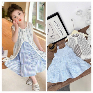  Set Váy 2 Dây Xanh Và Váy Lưới Trắng  KHÔNG Kèm Mũ  Xinh Xắn Cho Bé 8-26kg 