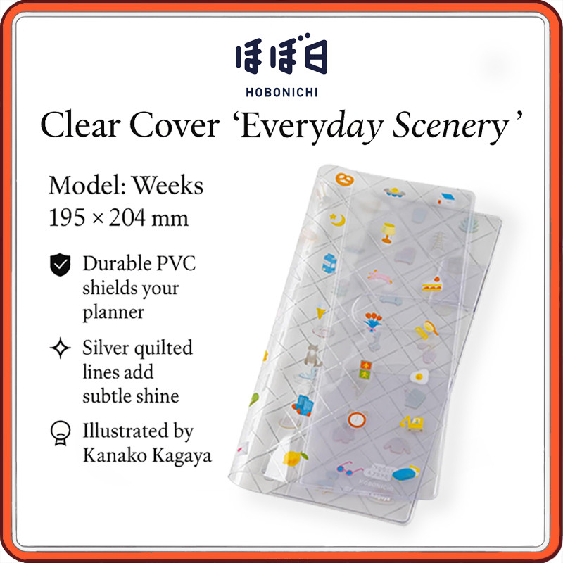 HOBONICHI Clear Cover “Everyday Scenery” by Kanako Kagaya – Protective PVC Sleeve for Weeks, Silver 