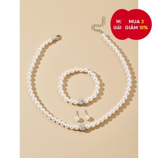 Bộ trang sức ngọc trai ABS gồm dây chuyền, bông tai và vòng tay, hoàn hảo cho cô dâu, chụp ảnh cưới, sang trọng.
