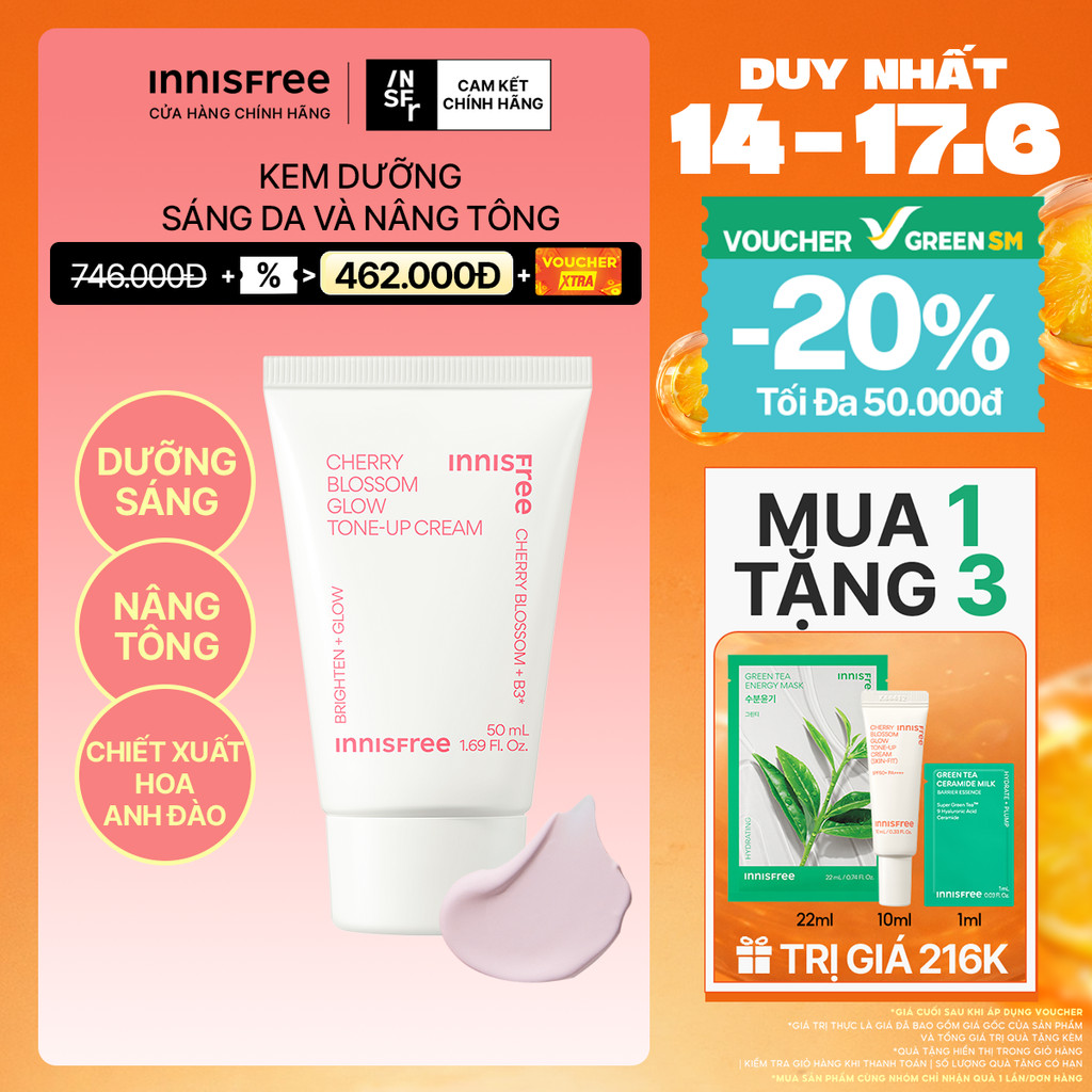 Kem nâng tông, dưỡng sáng làm đều màu da từ hoa anh đào INNISFREE Cherry Blossom Tone Up Cream 50ml