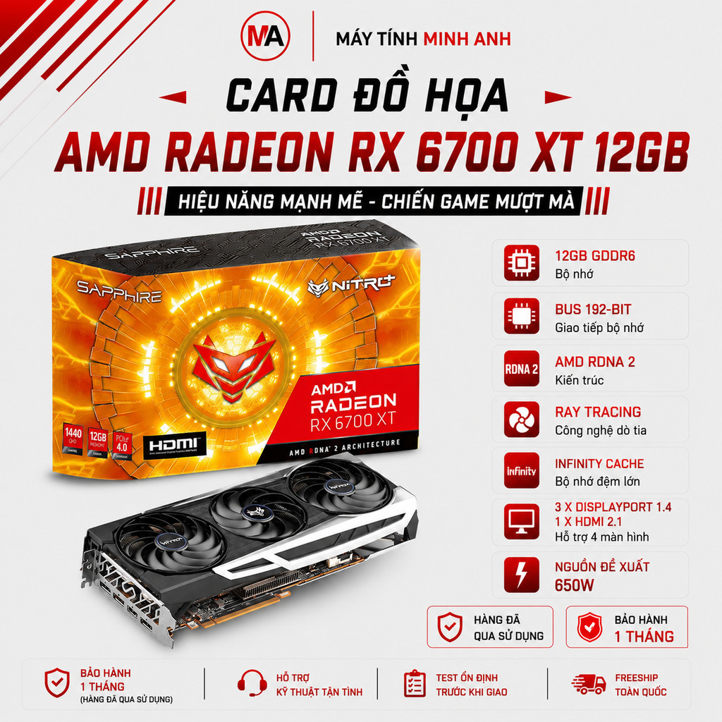 Card Màn Hình  AMD Radeon RX 6700XT 12GB SAPPHIRE NITRO+/GIGA/MSI/PCL