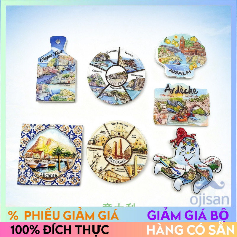 [Nam châm]Nam châm tủ lạnh từ Bologna, Siena và Portofino, Ý