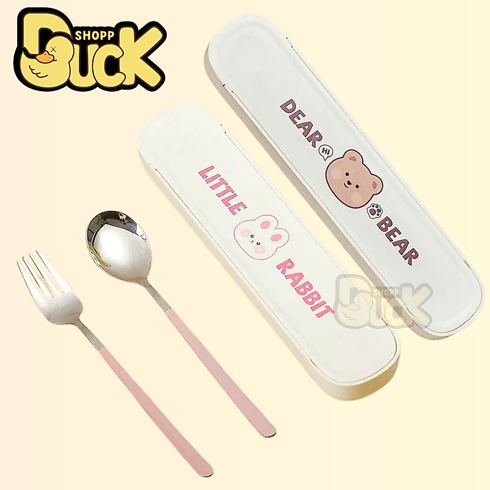 Bộ thìa đũa INOX 304 kèm hộp đựng Nhựa PP DEAR BEAR
