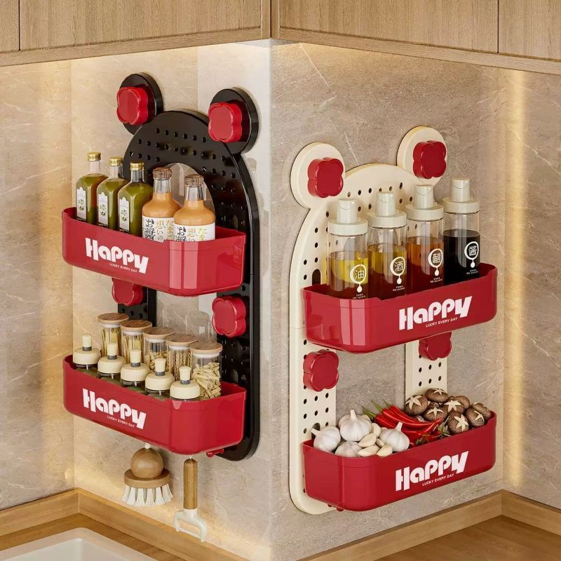 TQ~Suction cup kitchen spice rack, bathroom storage rack, no-drill wall-mounted multifunctional hous
