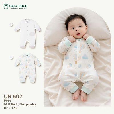 Bodysuit cho bé sơ sinh Ualarogo dài tay 0-12 tháng vải Petit mềm mịn co giãn cúc giữa UR 502