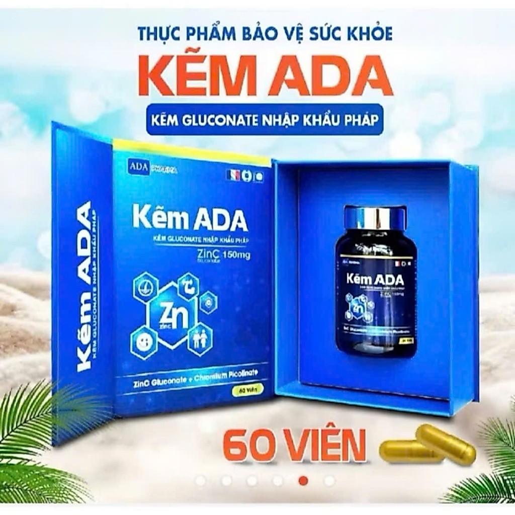Kẽm ADA Hộp 60 viên. Bổ sung kẽm tăng cường sức khỏe,hỗ trợ SLN - tăng cơ..