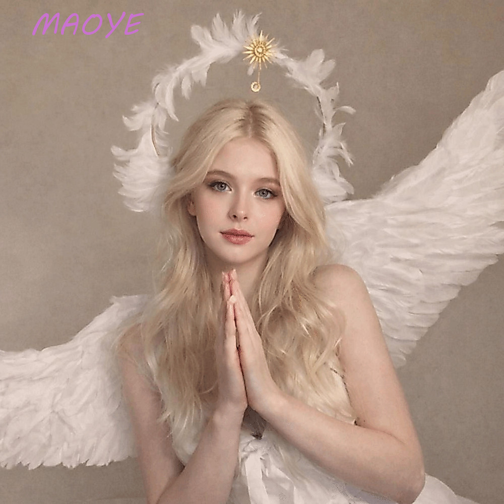 CỬAAHÀNG Feather Glory Crown Headband, Dress Up Props Glory Shape Virgin Mary Queen Tiara, Hai Lớp H