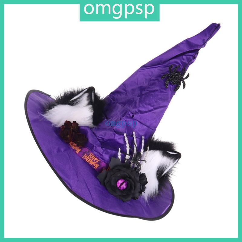 Gothic Witch Hat With Furry Animal Ears For Halloween Party Cosplay Costume