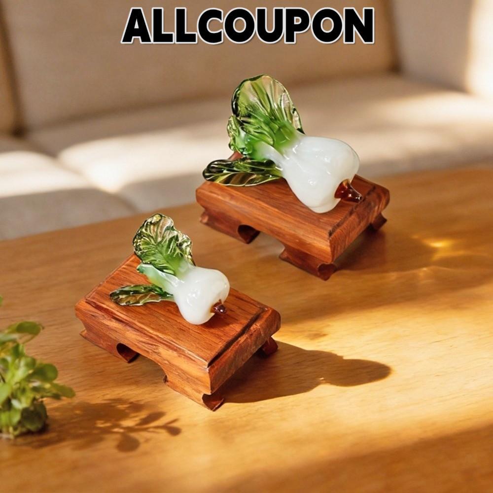 ALLCOUPON Trang trí bàn làm việc pha lê, Kính thổi thịnh vượng Thiết kế kính Bok Choy, Bok Choy Hình