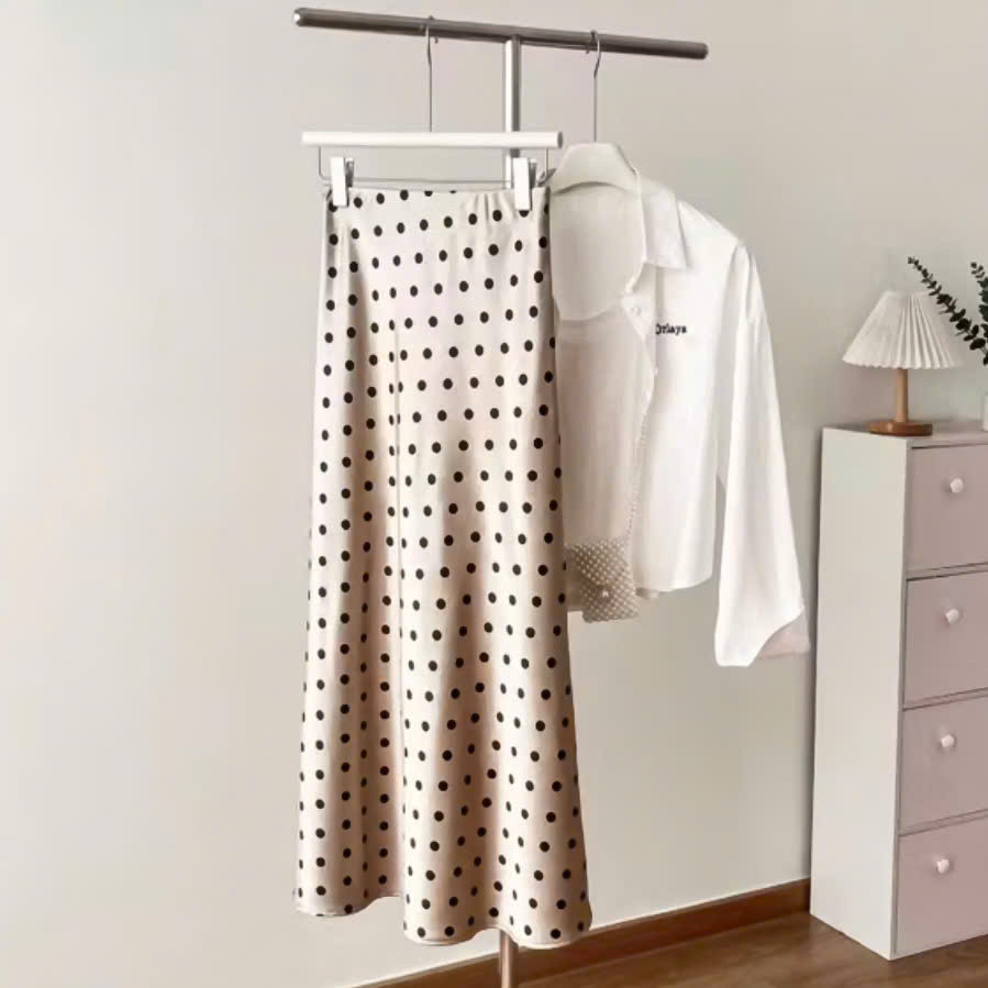 Chân Váy Lụa Dáng Dài Đuôi Cá Xòe Nhẹ Họa Tiết Chấm Bi NV606 Chất Lụa Cao Cấp Siêu Tôn Dáng Sang Trọng | BigBuy360 - bigbuy360.vn