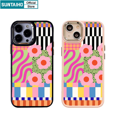 Ốp Điện Thoại Suntaiho Retro Màu Khối Hoa Và Hình Học Silicon Mềm Cao Cấp Chống Sốc Cho iPhone 11 12 13 14 15 16 Pro Max IP 7 8 Plus Iphon X XS XR Xs max