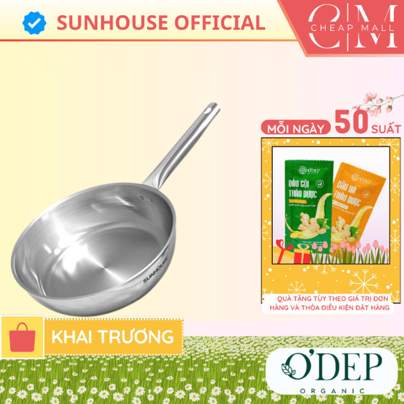 Chảo inox 304 đa lớp Sunhouse IN20M6 - IN24M6 - IN26M6 20-24-26cm dùng với mọi loại bếp - CHEAP CHL