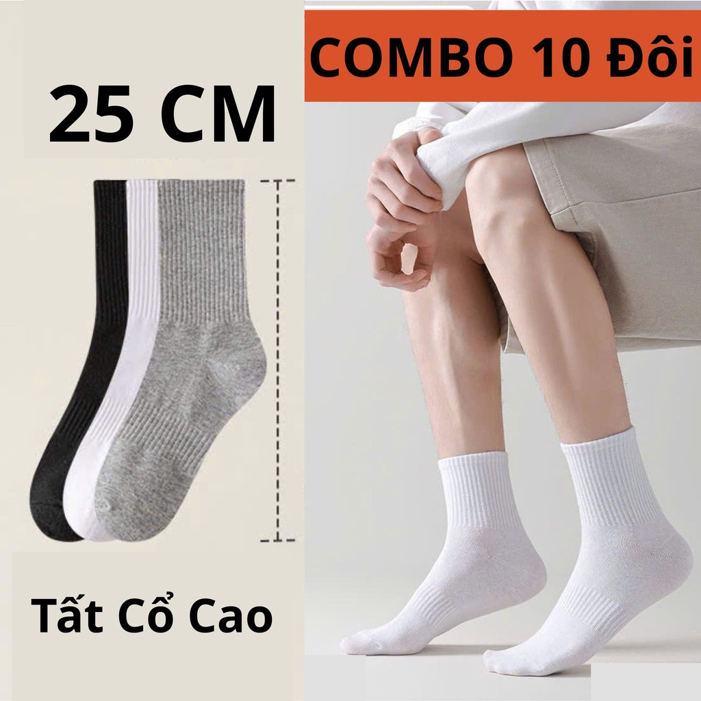 Combo 10 Đôi Tất Nam Nữ Cổ Cao Đến Bắp Chân, Vớ Contton Thoáng Khí Kháng Khuẩn Giay zep Store