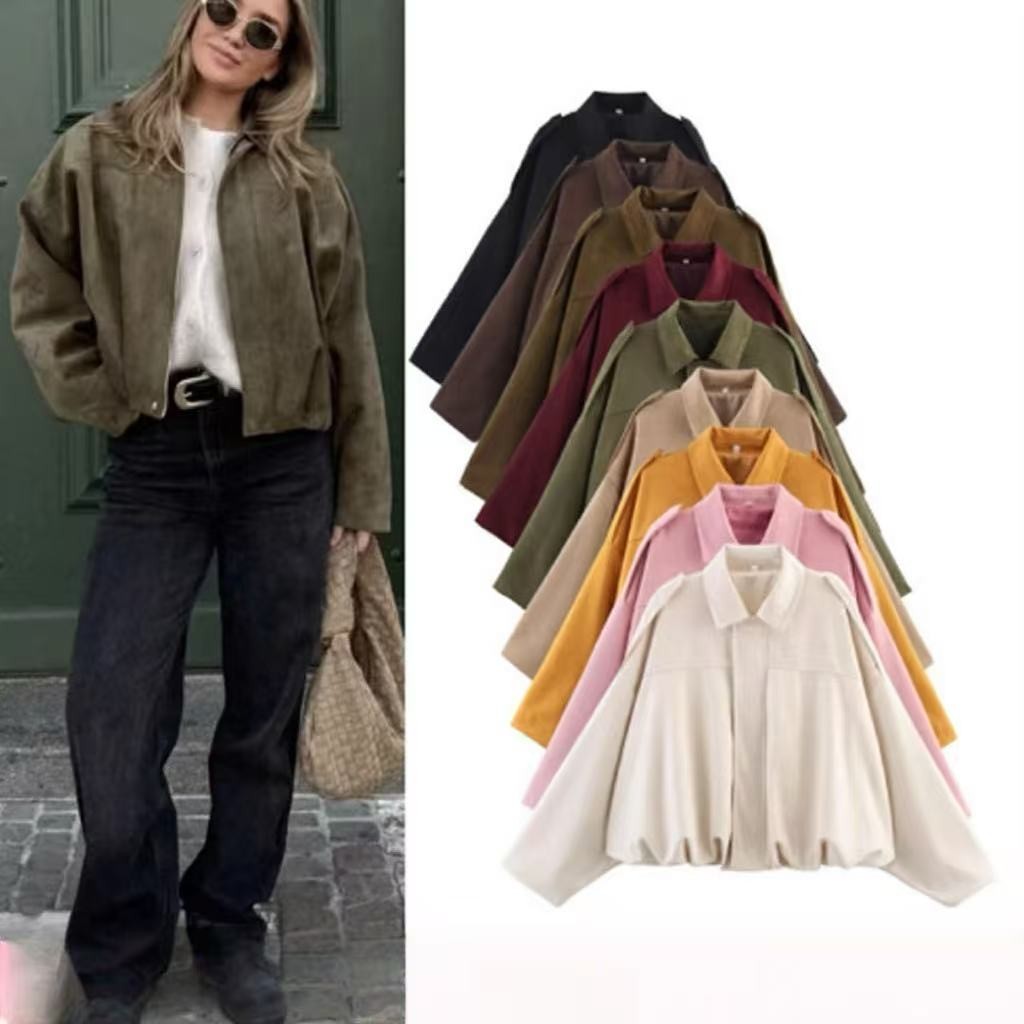 ZARA Mùa thu 2025 - Áo khoác da lộn dài tay cho nữ