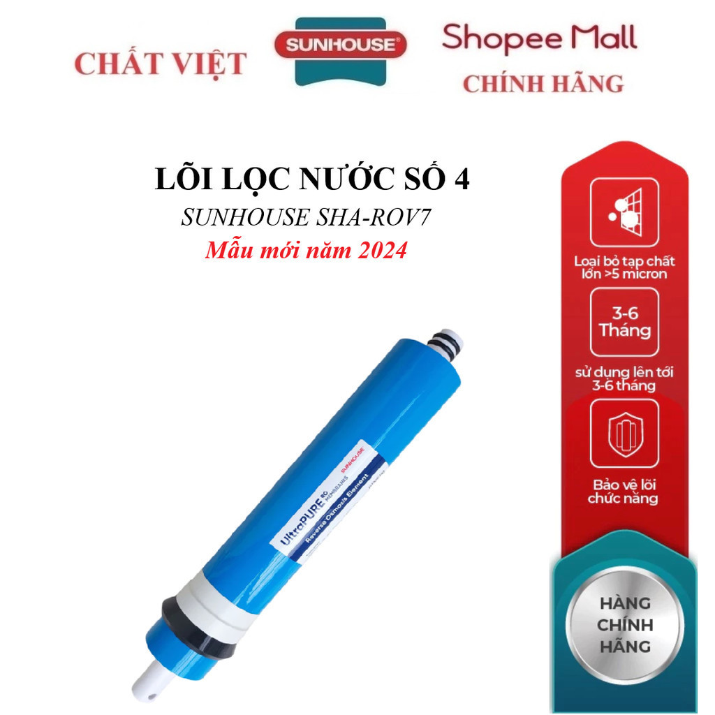 Màng Lọc RO Sunhouse – Lõi Lọc Nước Số 4 SUNHOUSE SHA-ROV7, Công suất lọc: 90.000 lít, Thời gian tha