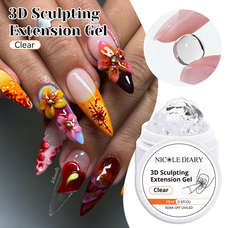 3D Điêu Khắc Móng Tay Gel Mở Rộng Trong Suốt Trắng Móng Tay Gel 3D Định Hình Khắc Hoa Móng Tay Gel B